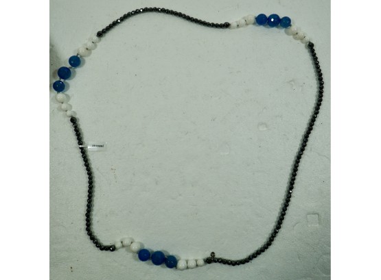 Evine Live Blue, White & Black Stone Necklace 40'