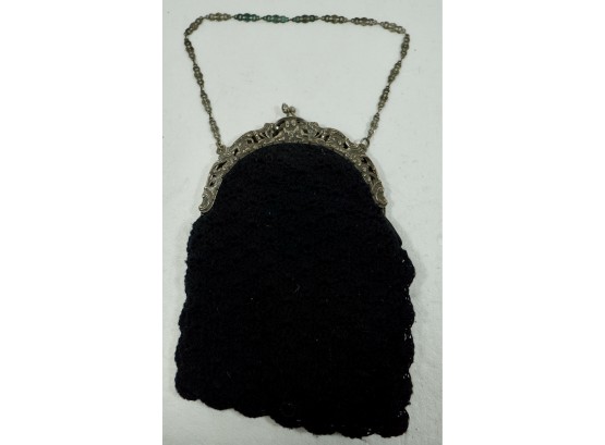 Vintage Knit Handbag Silver Clasp & Chain