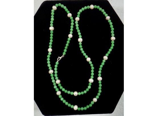 Evine Live Jadeite Beads & Pearls Sterling Clasp Necklace 34'