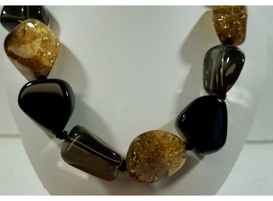 Kenneth J Lane Fashion Jewelry Amber, Black Glass Chunky Necklace 24'