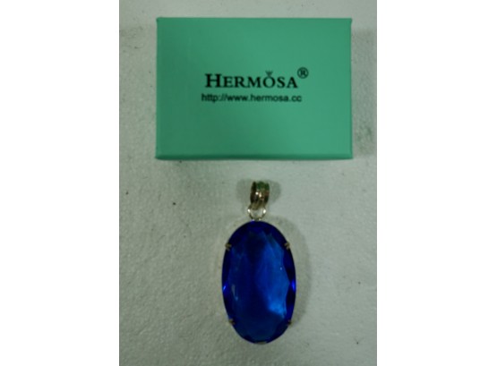 Hermosa Crystal Blue Sterling Pendant 2 1/4'