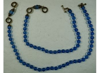 Heidi Daus 2 Blue Glass Beads Piece Necklace Set #2