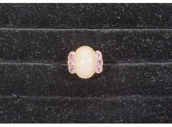 Sterling Moonstone & Pink Stone Ring Size 8
