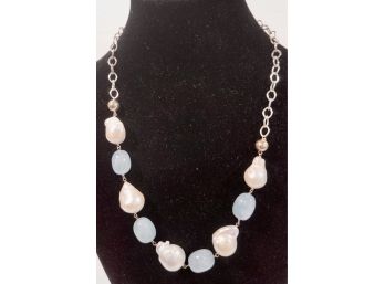 Blue Stone & Freshwater Pearl Necklace 16'