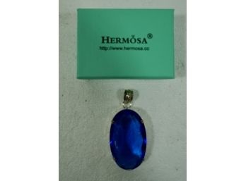 Hermosa Crystal Blue Sterling Pendant 2 1/4'