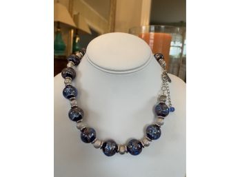 Hilary London Signed Murano Blue Glass Beads With Silver Accents...41