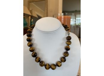 Polished Tiger's Eye Bead Necklace With Sterling Silver Clasp....40