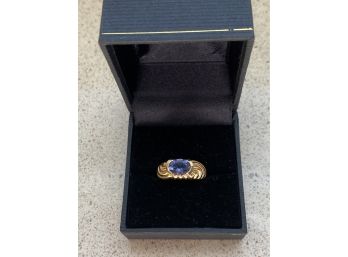 14k Yellow Gold Ring With Lavender Blue Tanzanite Gem Stone....22