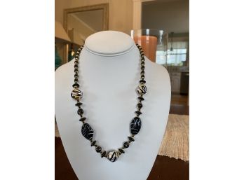 Hilary London Signed Murano Black Glass Beads With Gold Accents....42