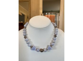 Light Blue Quartz Stone Necklace With Silver Accents....48