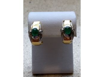 18K Two Tone Yellow & White Gold Earrings With Emerald & Diamond Details....29