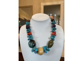 Vintage Judy Rosetta Organic Multi Stone Chunky Necklace....47