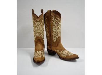 Circle G Women's Angelina Embroidery Snip Toe Leather Cowgirl Boots - Tan