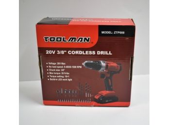 Toolman 20v 3/8' Cordless Lithium Drill