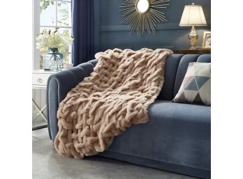 Cozy Tyme Stitched Reversible Faux Fur Throw - Blush Pink