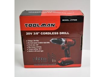Toolman 20v 3/8' Cordless Lithium Drill