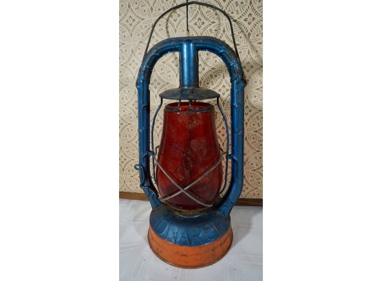 Dietz Monarch Red Glass Lantern, Marked New York 13 1/2T