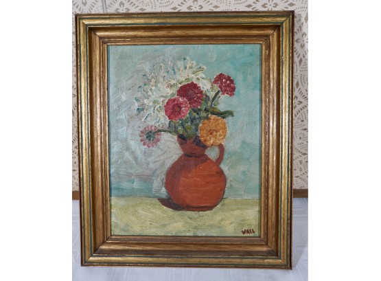 Framed Oil On Board Signed ' Wall' Floral