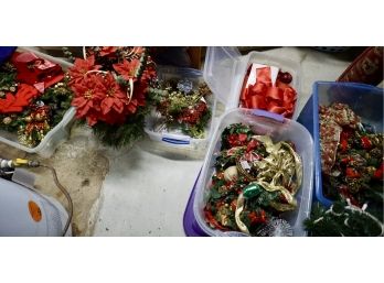 Lot Of Christmas Greens, Wreaths (bins Not Included)