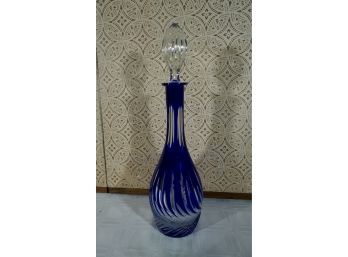 Cut Cobalt To Clear Glass Decanter 15 1/2