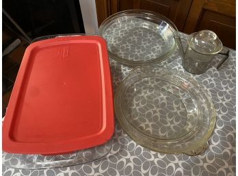 Glass Bakeware - Pie Plates, Pyrex Covered 9x13 Dish, Gravy Separator - KT64