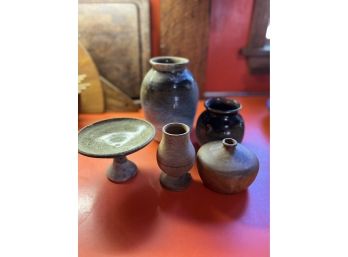 Five Piece Pottery And Wood Collection-kt6