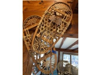 Pair Of Antique Snow Shoes With Leather Straps-lv49