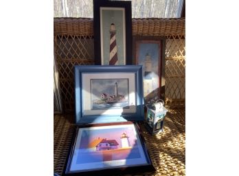 Lighthouse Collection Of Framed Art And Stain Glass Lantern Lv30