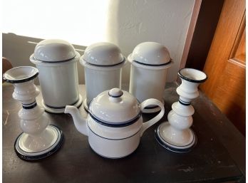 Dansk Canisters, Tea Pot And Candle Holders-kt32