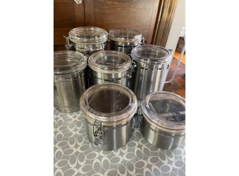 Seven Piece Stainless Steel Canister Set W Plastic Tops-kt24