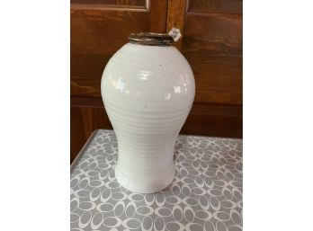 Heavy White Pottery Vase (Signed)-kt14