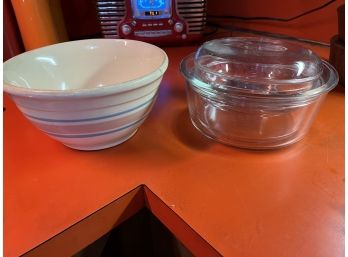 Clear Stacking Three Bowls W/top And Roseville Style Bowl-kt4