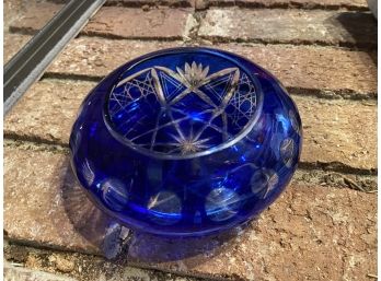 Cobalt Blue Cut Glass Bowl/trinket Dish In Star Pattern- KT47