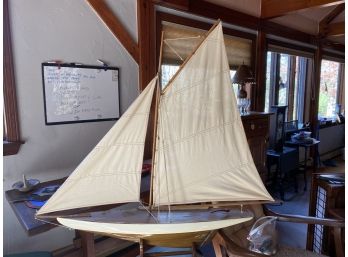 Large Ship Model With Cloth Sails And Wooden Stand-lv4