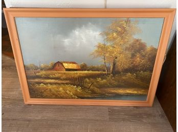 Large Frame Scenic Barn Painting By Everett Woodson-lv23