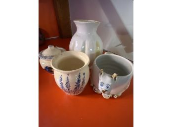 Assorted Signed Pottery Includes Hand Crafted Cat Mug -KT57