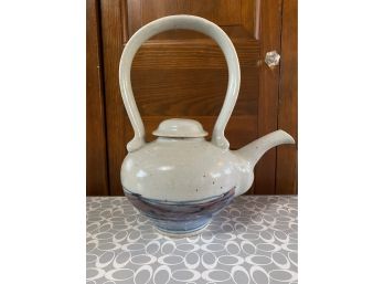 Signed Pottery Tea Pot With Tall Handle-k13