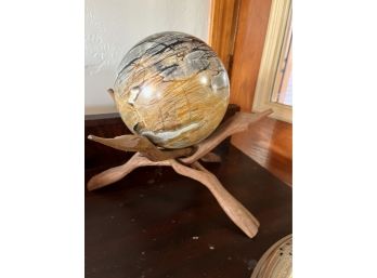 Marble Seven Inch Sphere On Wooden Stand-kt30