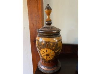 Tall Carved Wooden Canister With Top-k16