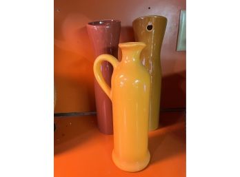 Two Hanging Vases By Home Interiors And Orange Pitcher-kt2