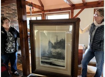 Enormous Antique Sketch Signed By Artist & Dated 2 Aug 1884 Meiner Lieben In Thick Beautiful Wood Frame- K2
