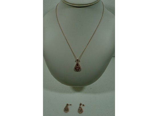 '325' Or 8k Rose Gold Pendant / Earrings 20' Chain, 9.1 Gr