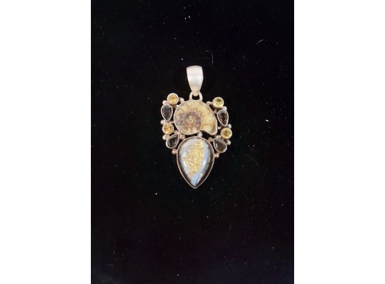 Sterling Pendant  Fossil/ Shell 2' L