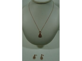 '325' Or 8k Rose Gold Pendant / Earrings 20' Chain, 9.1 Gr