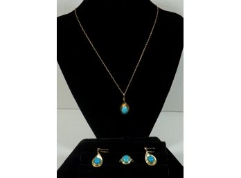 18k Over Brass Plated Earrings, Necklace, Ring Set