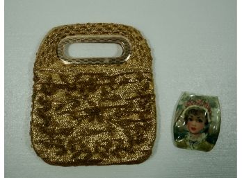 Gold Evening Bag Made In Hong Kong 8 3/4' X 7 1/2'