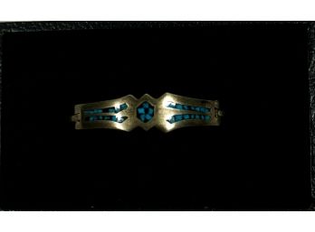 Sterling Turquoise Bracelet Signed T J 67 Mexico 28.4 Gr