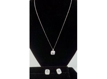 Sterling Emerald Cut CZ Ring, Earrings, 18' Necklace