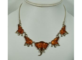 Sterling  / Amber Elephant Necklace 17'