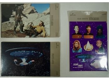 Lot Of 3 Hallmark Star Trek Postcards, Stickers,  Sealed, NOS